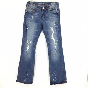 Cowgirl Tuff Womens 30x33 Western Jeans Relaxed Rockstar Light Distress Org $100